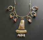 Vintage Hand Made Hammered Brass Pre Columbian Pendant Necklace Signed