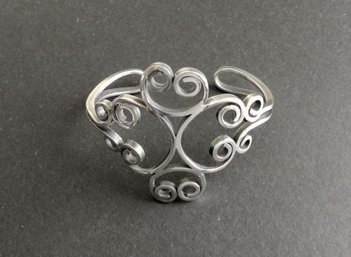 Vintage Taxco Sterling Cuff Bracelet Thick Curled Wire Signed Eagle #