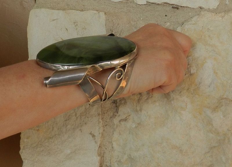 H. Fred Skaggs Modernist Sterling Huge Stone Cuff Bracelet 170 Grams