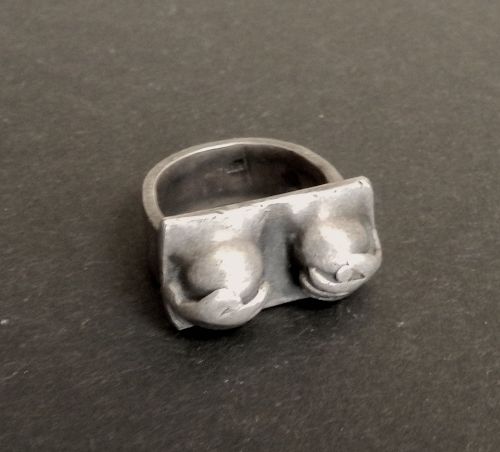 Sam Kramer Ring Erotic Hands Holding Breasts Modernist Sterling Rare