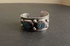 Vintage Heavy Native American Silver Turquoise Signed ML Cuff Bisbee