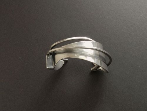 Ed Wiener Modernist Cuff Bracelet Sterling Mid Century Signed