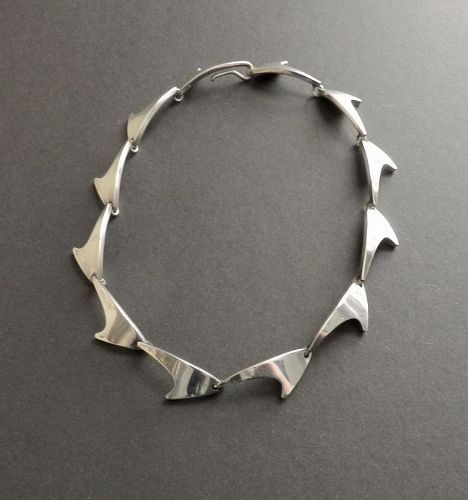Bent Knudsen Shark Fin Sterling Denmark Necklace Modernist Bent K