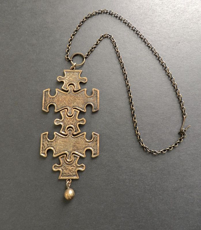 Pentti Sarpaneva Finland Bronze Large Kinetic Puzzle Pendant and Chain