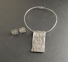 Knud V Andersen KVA Bark Sterling Pendant Collar & Earrings Modernist