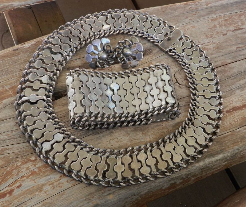 Vintage Early Plateria FarFan Necklace Bracelet Earrings Sterling