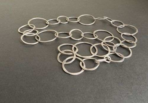 Modernist John Lewis Hammered Sterling Necklace Circles
