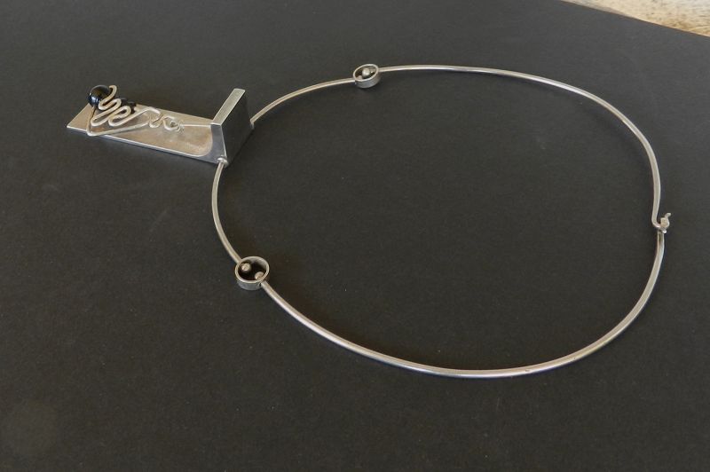Vintage Modernist Oswaldo Guayasamin Kinetic Pendant Necklace Onyx