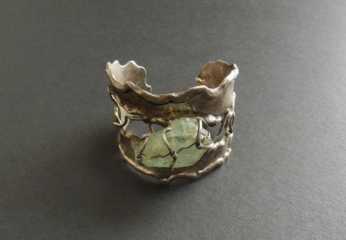 Arthur King Modernist Caged Raw Stone Sterling Cuff Bracelet As Found
