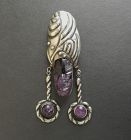 Early Mexico Silver Amethyst Large Brooch Antonio Pineda Style 4 3/4"