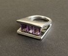 Antonio Pineda Modernist Ring Taxco 970 Silver Purple Stones Sz 6.5