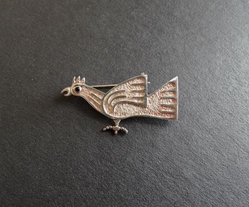 Vintage Joaquin Tinta Ecuador Sterling Gem Stone Bird Brooch Modernist