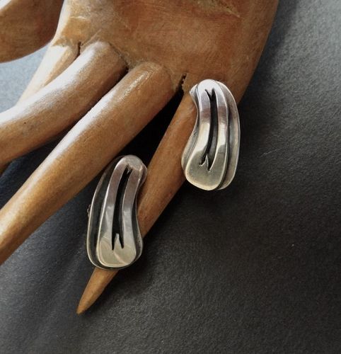 Vintage Modernist FRIDL Blumenthal Sterling Silver Layered  Earrings