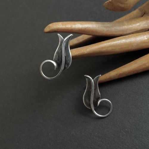 Vintage Paul Lobel Tulip Earrings Sterling Silver MCM Screw Backs