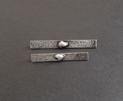 Pair of Art Silver Shop Hammered Sterling & Pearl Brooches Choice