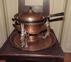 Joseph Heinrichs Hammered Copper & Silver Rabbits Chafing Dish & Tray