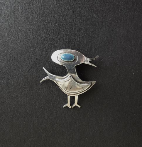 Vintage Graziella Laffi Sterling Duck Bird Brooch Enamel Eye Peru