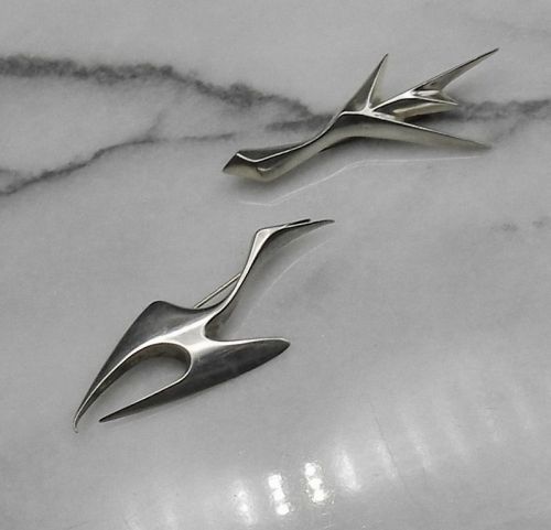 Choice Pair of Ronald Pearson Abstract Brooches Sterling Modernist
