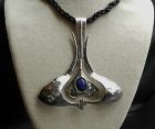 Vintage Large Sterling Silver & Lapis Pendant Arts and Crafts Signed