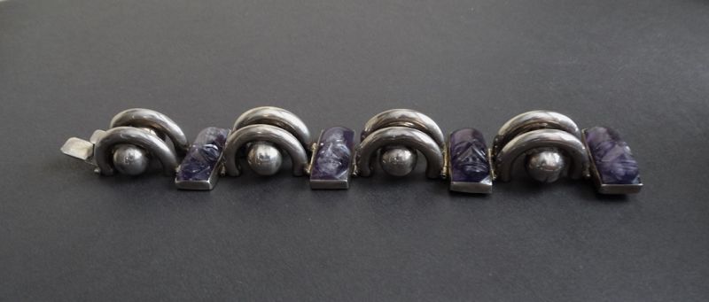 Vintage Sterling Mexico Fred Davis Design Bracelet Amethyst Masks