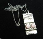 Vintage Modernist ENGLA IBH 925S Pendant 2 Pink Stones Original Chain