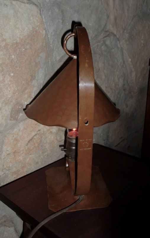 Signed Avon Coppersmith Hammered Copper Lamp Former Roycroft Artisan