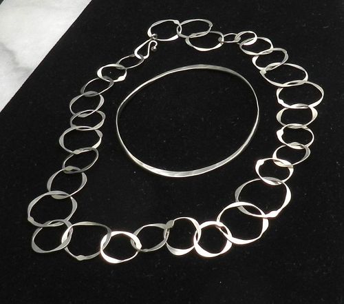 John Lewis Style Hammered Sterling Necklace and or Bracelet Signed jb