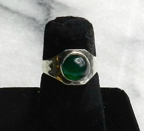 Odd Krafters Shop Hammered Sterling Ring Chicago Green Stone Sz 6 Adj
