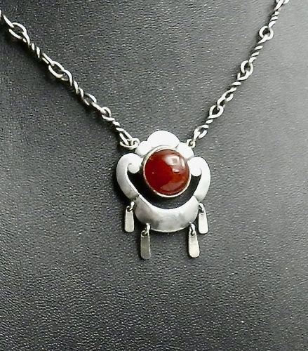 Vintage Sterling Necklace Carnelian Chicago School Arts and Crafts