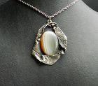 Vintage Heavy Sterling Modernist Pendant Striped Agate Signed AH AHP?