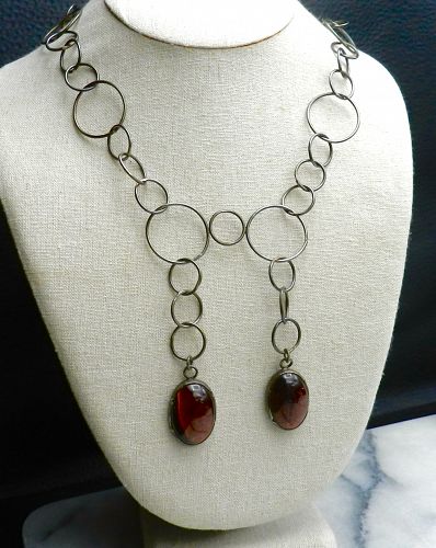 Vintage Signed MHR Sterling Gemstones Handwrought Necklace Arts Crafts