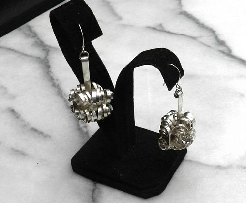 Helge Narsakka Rare Modernist Earrings Coils Pierced Sterling Finland
