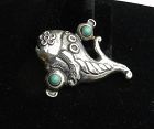 Early Taxco BARRERA Large Brooch Sterling Turquoise Fish Matl Style