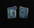 Margot de Taxco Sterling Blue Confetti Enamel 5376 Earrings Eagle #16