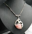 Vintage Felice Sterling Coral Agate Studio Hand Made Pendant & Chain