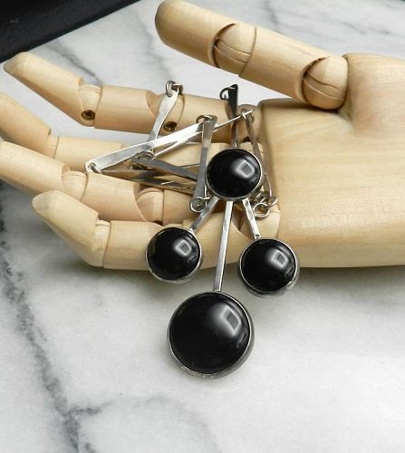 Vintage Hammered Sterling & Onyx Hand Made Necklace Pendant Modernist