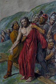19th CENTURY ITALIAN WATERCOLOR, STATION OF THE CROSS