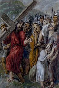 19th CENTURY ITALIAN WATERCOLOR, STATION OF THE CROSS