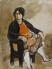 RUTH SCHLOSS SITTING WOMAN OIL AND GOUACHE ON PAPER