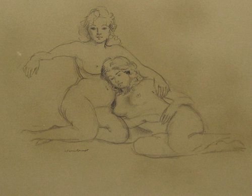 WARREN BRANDT "SISTERS" ORIGINAL CHARCOAL DRAWING