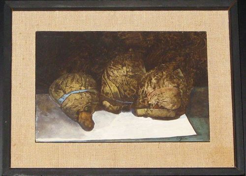 W.  LOUIS JONES "THREE BAGS FULL" ORIGINAL ACRYLIC ON BOARD