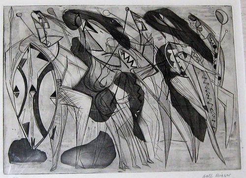 DOLF RIESER "DANSE DES GUERRIERS CAFFRES" ETCHING AND ENGRAVING