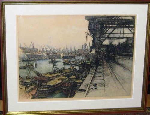 LUIGI KASIMIR "BREMEN HARBOR" ORIGINAL ETCHING