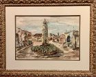 NECHEMIA STENCEL OLD JAFFA CLOCKTOWER WATERCOLOR