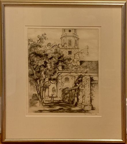 ALFRED HUTTY ORIGINAL DRYPOINT ST MICHAEL'S IN SUNLIGHT