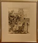 A'FRED HUTTY ORIGINAL DRYPOINT ST MICHAEL'S IN SUNLIGHT