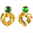 YSL  Emerald and Gold Drop Heart Earrings