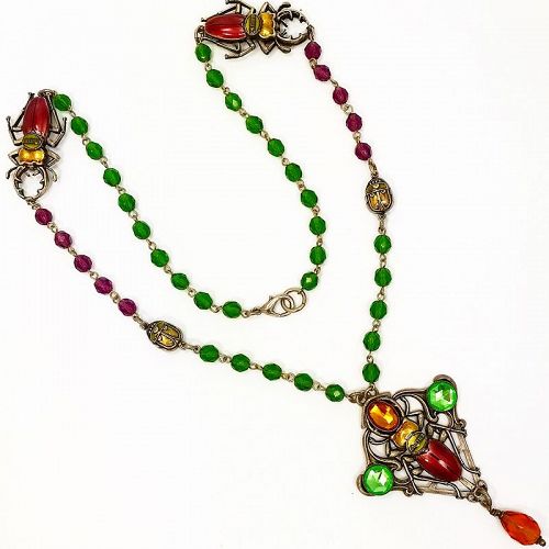Gaultier Enamel and Crystal Necklace with Scarabs