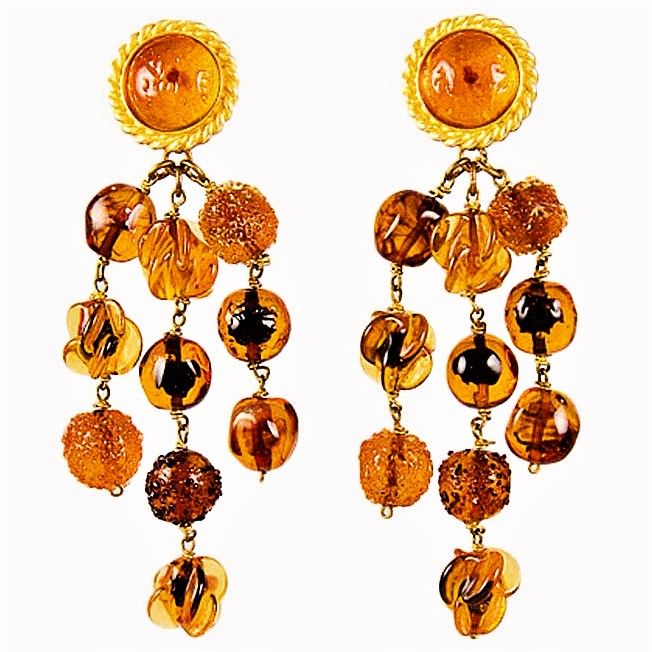 Isabel Canovas Gripoix Amber &amp; Gold Drop Earrings