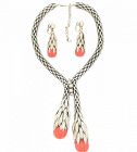 Napier Silver and Coral Necklace and Earrings